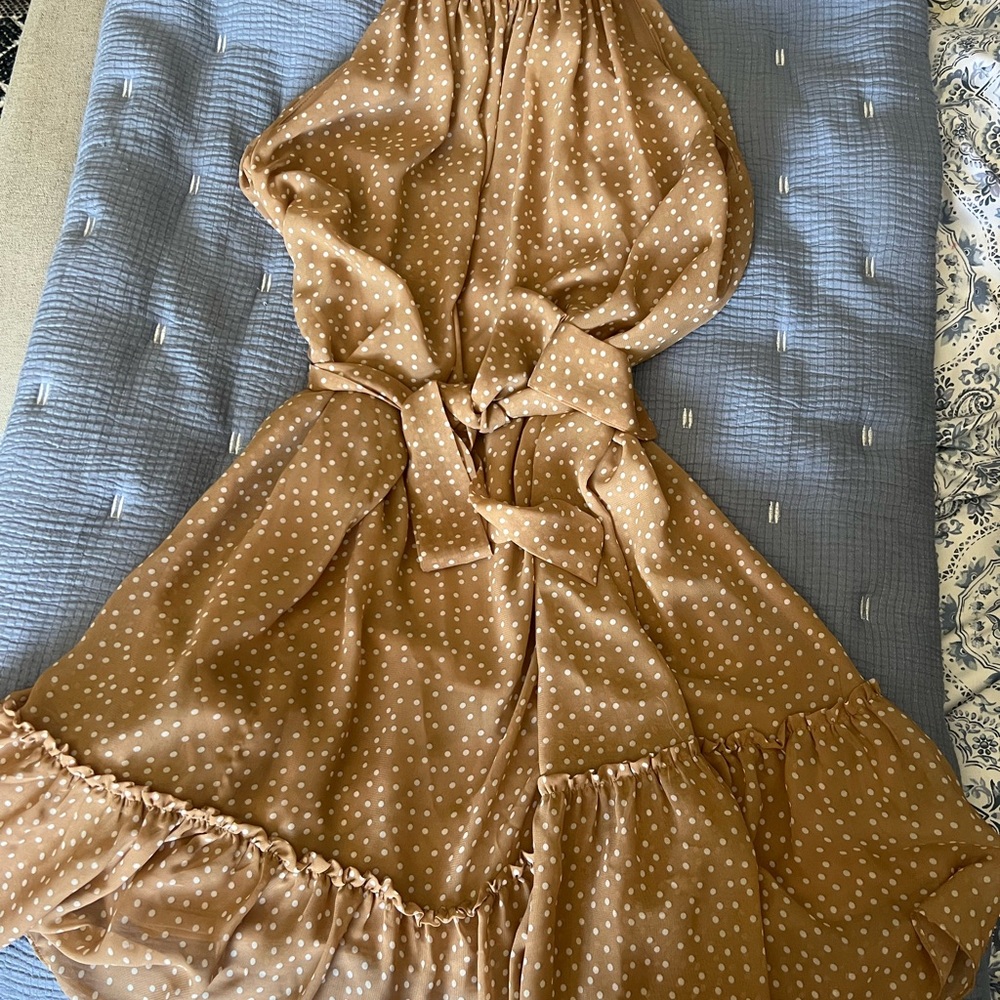Tan and White Polka Dot Dress